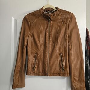 Women's Tan Faux Leather Jacket